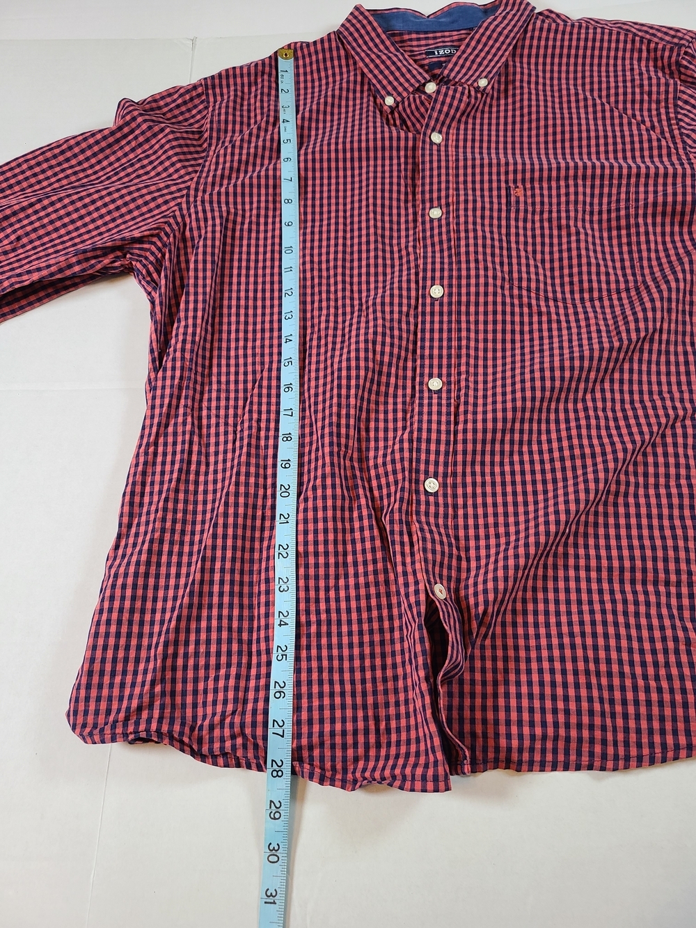 Izod Men's Slim Fit Red Check Long-Sleeve Button-Down Shirt One Pocket Logo XXL - Picture 5 of 13